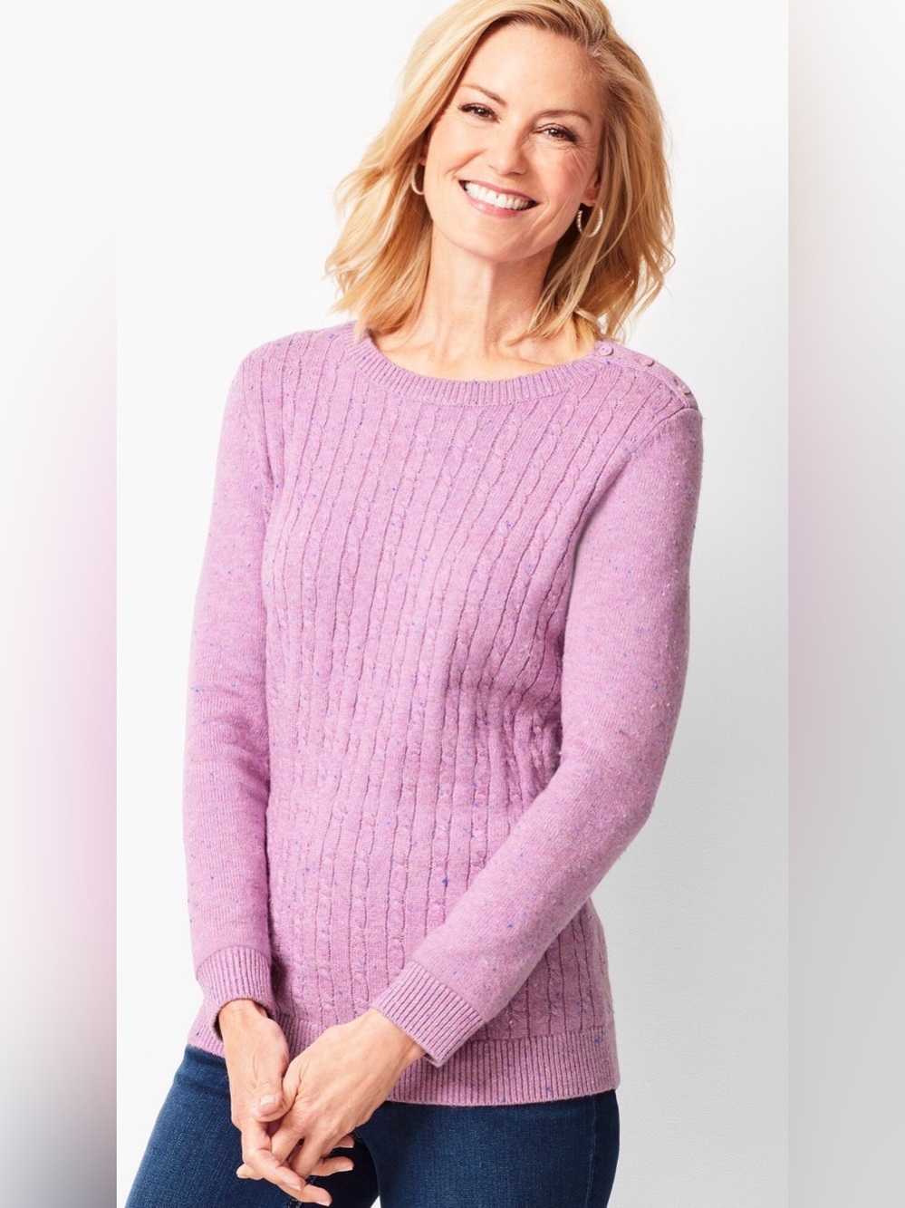Talbots Cable Crewneck Sweater Donegal Heathered Magenta Size XL